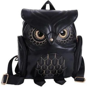 CUTE Black Owl Vegan Leather Backpack Punk Purse Shoulder Bag Daypack New NWT